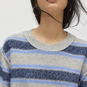 BDG Oaklyn Oversized Striped Crew Neck Sweater - Blue/Grey - Medium